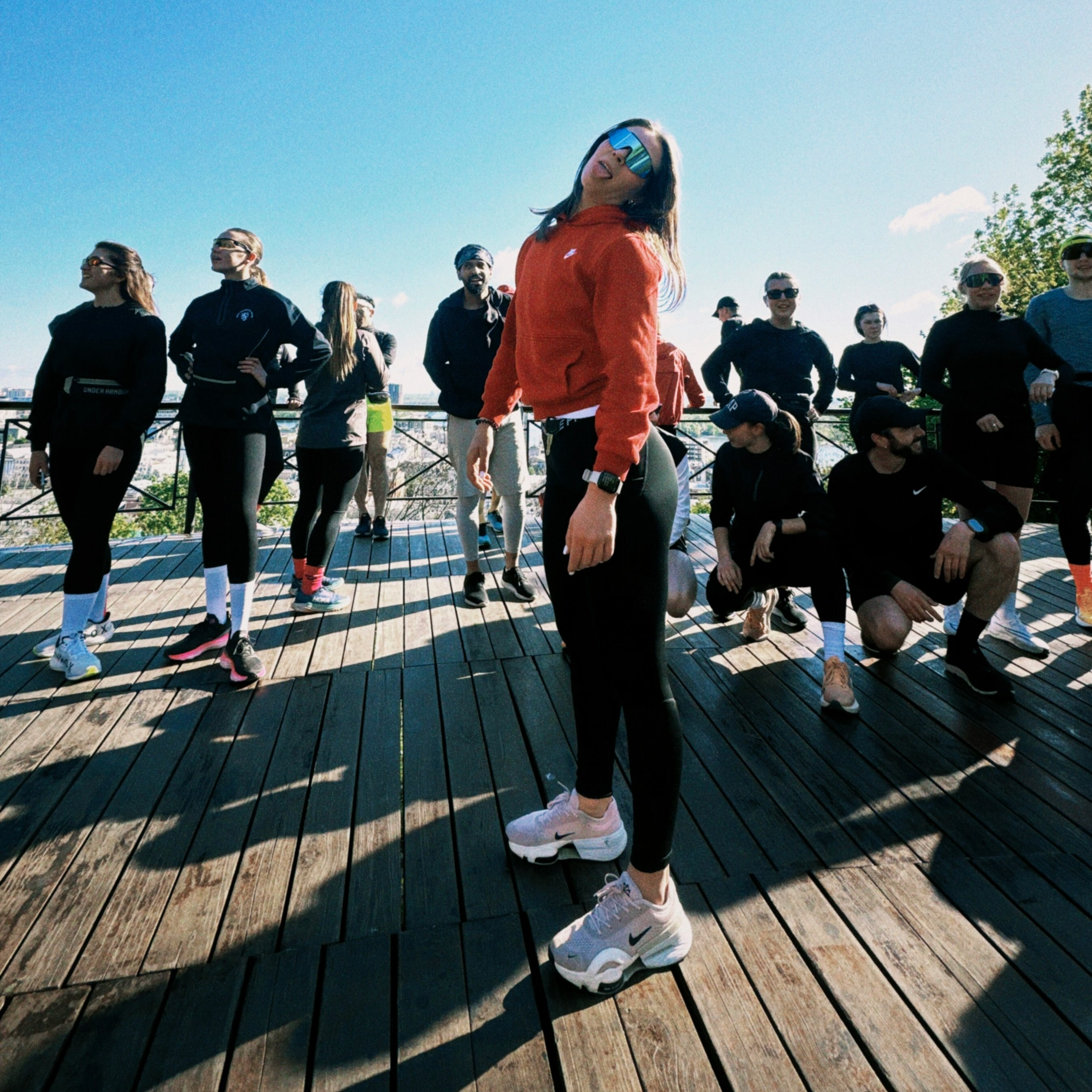 Fitness group exercising together